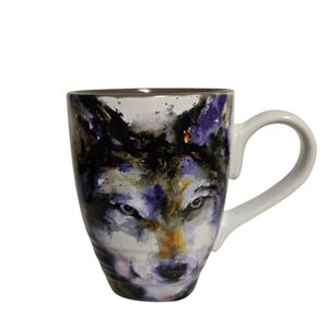 Demdaco Dean Crouser Wolf Watercolor  16 Ounce Glossy Stoneware Mug